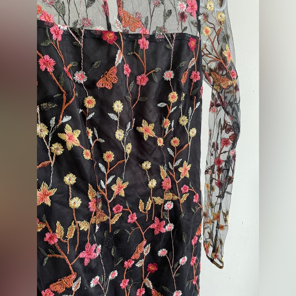 Revolve Donna Mizani Bettie Dress Black Embroidered Floral Mockneck (XSmall) - Picture 6 of 10